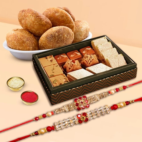 Rakhi With Mix Mithai And Kachori