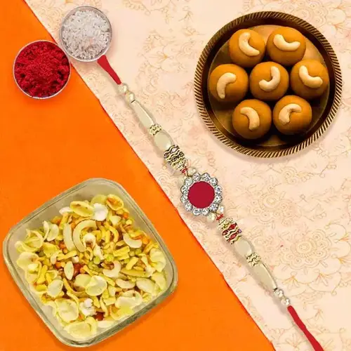 Rakhi With Mix Namkeen And Besan ladoo