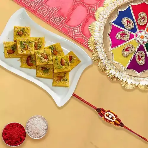 Delicious Patisha Pack N Rakhi Thali with One Fancy Rakhi