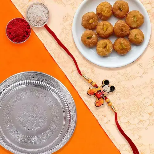 Exclusive Combo of 1 Rakhi Thali N 1 Kids Rakhi with Pack of Balushahi