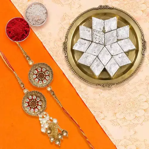 Designer Bhaiya Bhabhi Rakhi with Kaju Katli