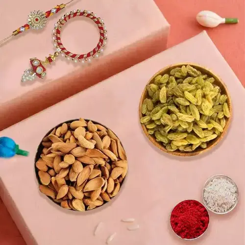 Designer Bhaiya Bhabhi Rakhi with Dry Fruits