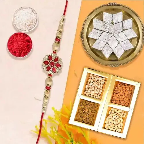 Kaju Katli with Dry Fruits N Ethnic Rakhi