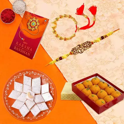 Kaju Katli with Boondi Ladoo N Bhaiya Bhabhi Rakhi