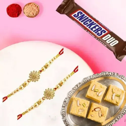 Imported Snickers with Soan Papdi n Rakhi Set