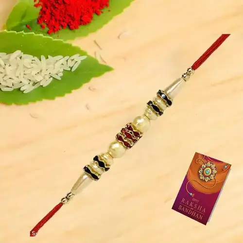 Fancy Beaded Rakhi with Free Roli Tika Chawal n Card