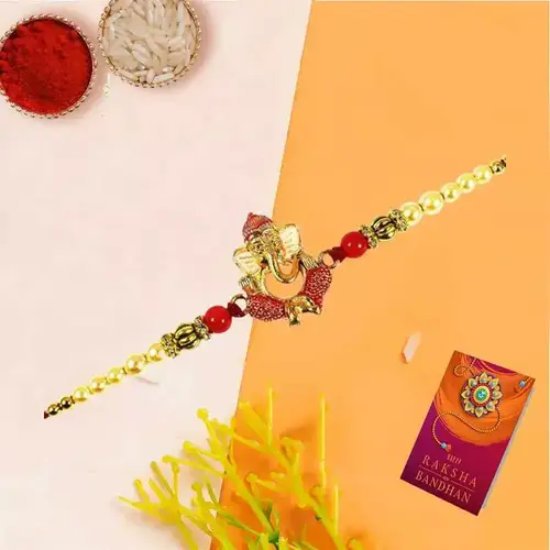 Attractive Ganesh Rakhi with Free Roli, Chawal n Card