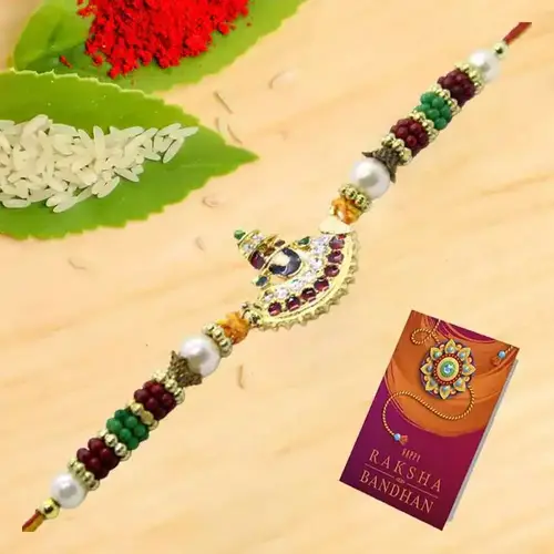 Elegant Jewel design Rakhi with Free Roli, Chawal n Card