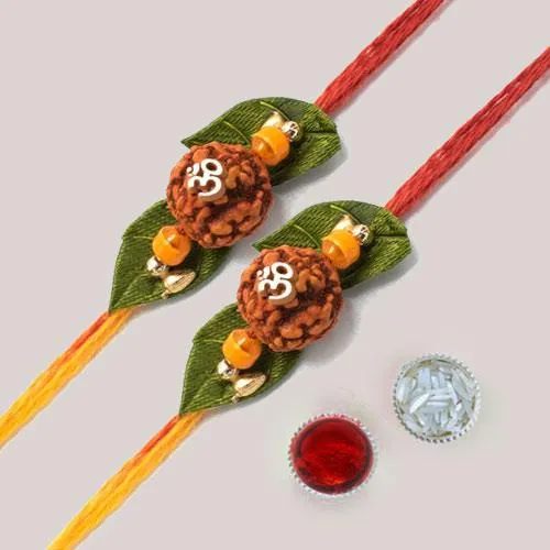 Fascinating Om Rakhi Pair with Free Roli, Chawal n Card
