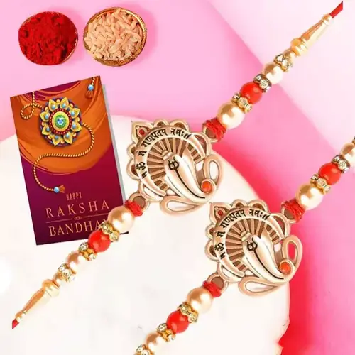 Auspicious Ganesh Rakhi Pair with Free Roli, Chawal n Card