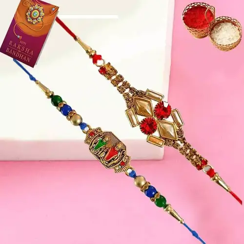 Fancy Jewel Rakhi Pair with Free Roli, Chawal n Card