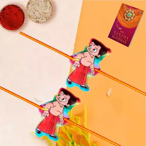 Cute Pair of Chota Bheem Rakhi with Roli Tika n Card