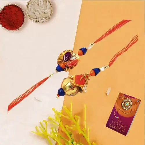 Glitzy Red Rakhi Lumba for Bhai Bhabhi<br>