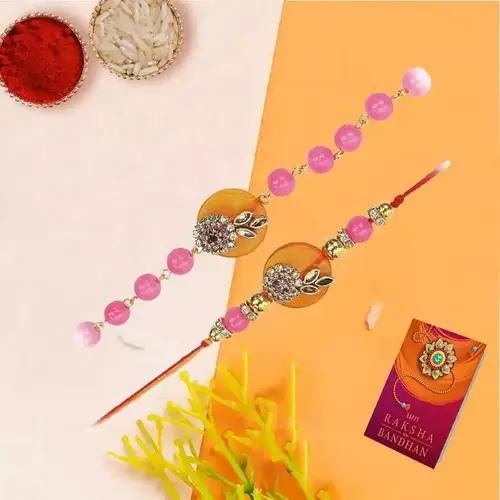 Dazzling Golden Bead Bhai Bhabhi Rakhi Set<br>