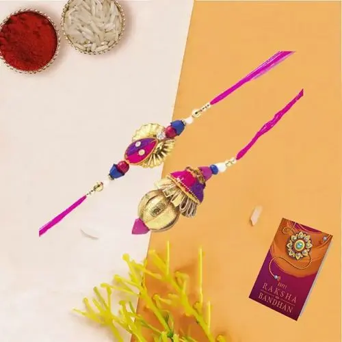Intricate Gold N Red Sequin Rakhi Lumba Set