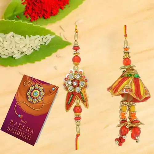 Awesome Orange Golden Touch Rakhi Lumba