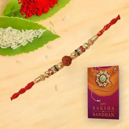 Golden Tie Rudraksha Rakhi<br>