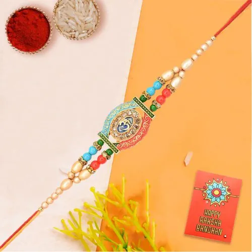 Artistic Pearl n Stone Rakhi