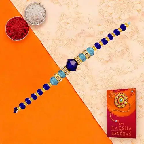 Gorgeous Blue n Golden Beads Rakhi