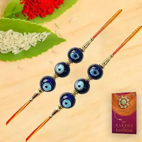 Striking Blue Evils Eye Beads Rakhi