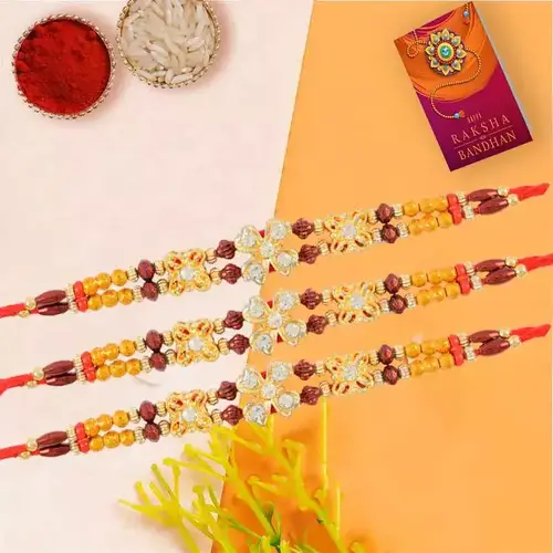 Gold Beads AD Stone Moli Rakhi