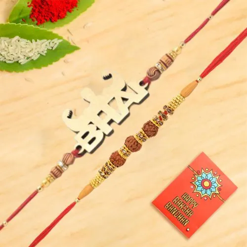 Designer Bro n Rudraksha Beads Rakhi Set