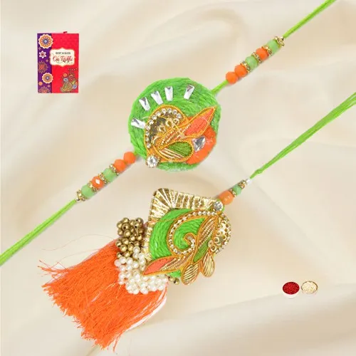 Dazzling Zardosi Bhaiya Bhabhi Rakhi Set