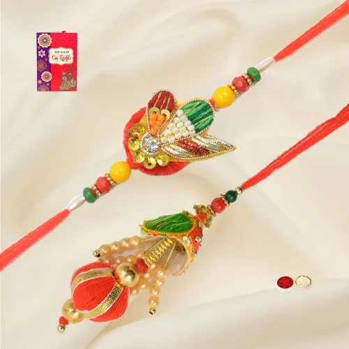 Gorgeous Pearl Bead Zardosi Rakhi Pair Set