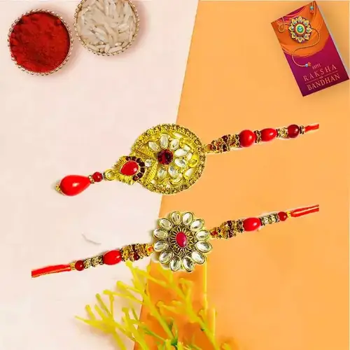 Kesaria Bhaiya Bhabhi Rakhi Lumba Set