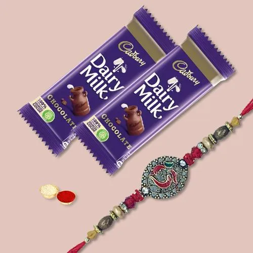 Ethnic Rakhi with 2 Chocolates, Roli Chawal Tika n Card