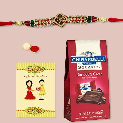 Fancy Rakhi with Ghiradelli Chocolates n Rakhi Card