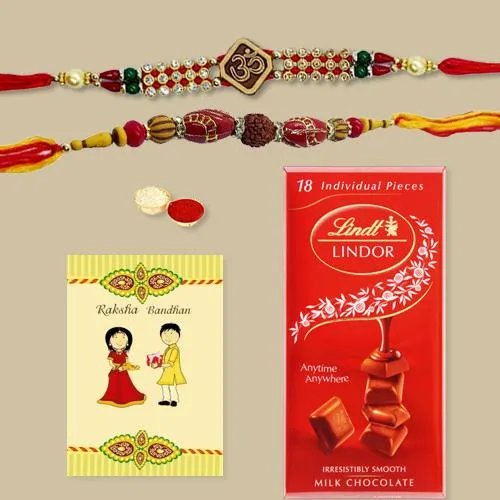 Designer Rakhi Set with Lindt Chocolates n Rakhi Card