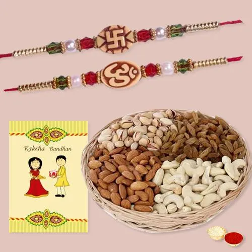 Designer Twin Rakhi Set with Crunchy Dry Fruits