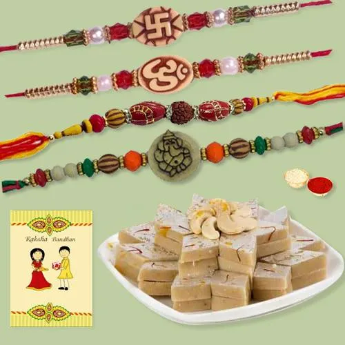 Ethnic Foursome Rakhi with Kaju Katli