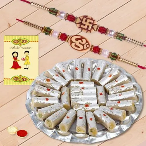 Ethnic Rakhi Set of 2 with Tasty Kaju Pista Roll