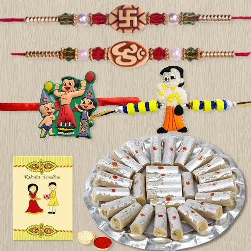 Ethnic Pair of Bhai N Kids Rakhi with Kaju Pista Roll