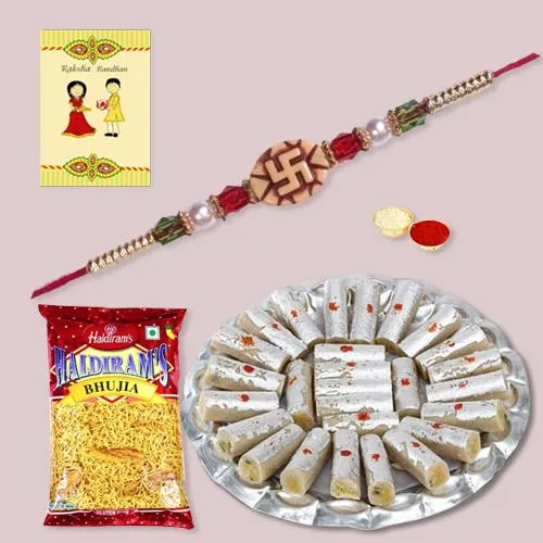 Ethnic Rakhi with Kaju Pista Roll n Haldirams Bhujia