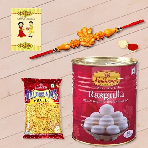 Ethnic Rakhi with Haldirams Rasgulla n Bhujia