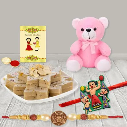 Designer Rakhi n Kids Rakhi with Teddy n Kaju Katli