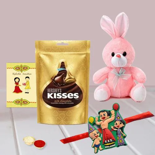 Fancy Kids Rakhi with Cute Teddy n Hershey Chocolates