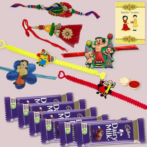 Attractive Bhaiya Bhabhi N Kids Rakhi with Chocolates