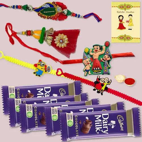 Trendsetting Bhaiya Bhabhi N Kids Rakhi with Chocolates