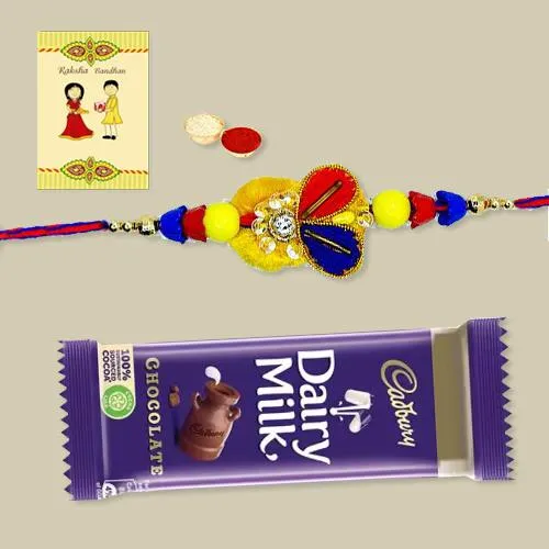 Gorgeous Zardozi Rakhi with Chocolate, Roli Tika N Card