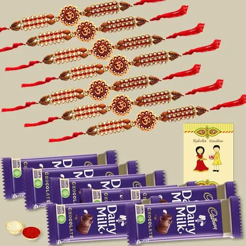 Auspicious Set of 7 OM/Ganesh Rakhi with 7pc Chocolates