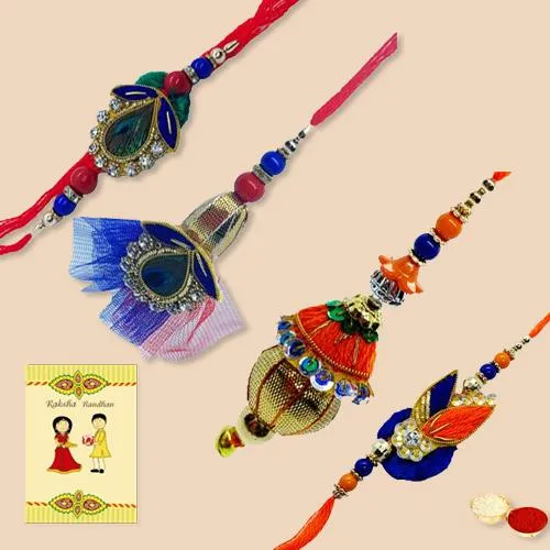 Charming Dual Bhaiya Bhabhi Rakhi Set with Roli, Chawal N Card