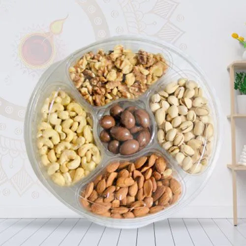 Crispy Dry Fruits Gift Tray with Laxmi Ganesh Idol<br>