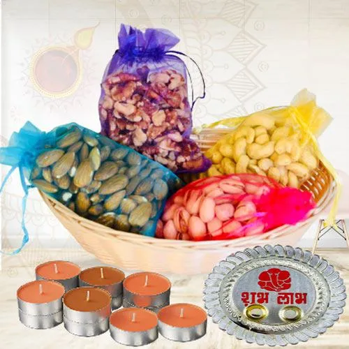 Luscious Pack of Dry Fruits with Candles N Pooja Thali