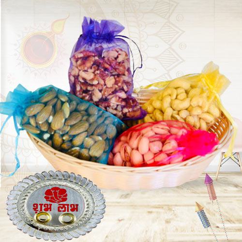 Marvelous Selection of Dry Fruits with Pooja Thali N Laxmi Ganesh Idol