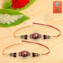 Two Shree Rakhi with Roli Tika and Message Card