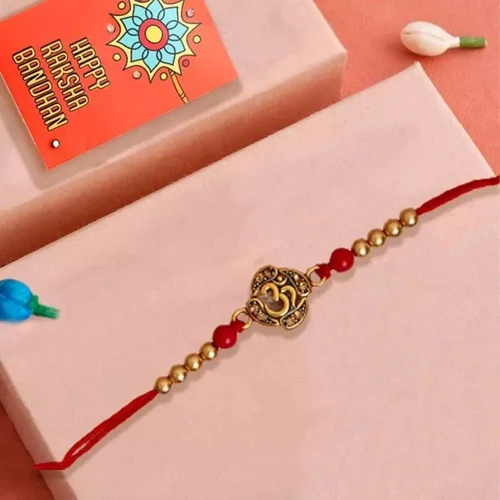 Stunning Om Rakhi with Roli Chawal Tika n Rakhi Card